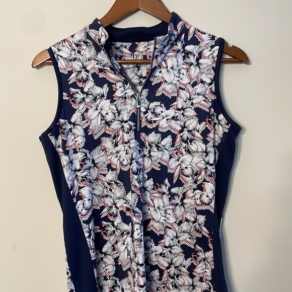 TAIL Golf Blue Floral Print Mock Neck Sleeveless Top Small - Picture 4 of 9